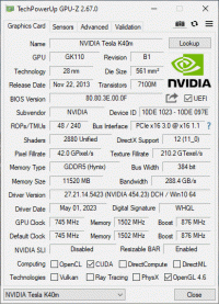 NVIDIA Tesla K40m GPUZ
